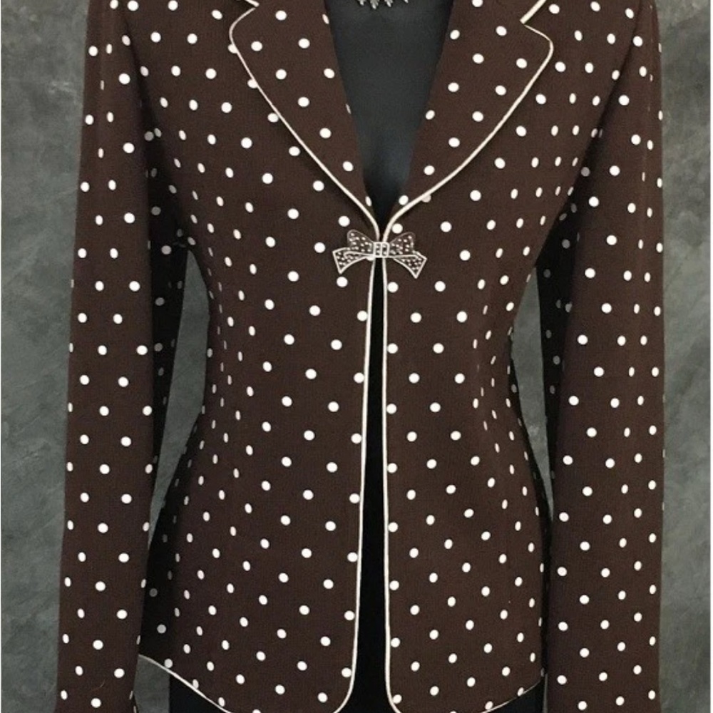 St. John Couture by Marie Gray Brown and White Polka Dot Knit Blazer
